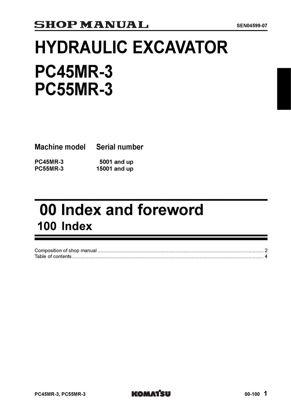 KOMATSU PC45MR-3 PC55MR-3 Hydraulic Excavator Shop Manual, FOLDOUTS