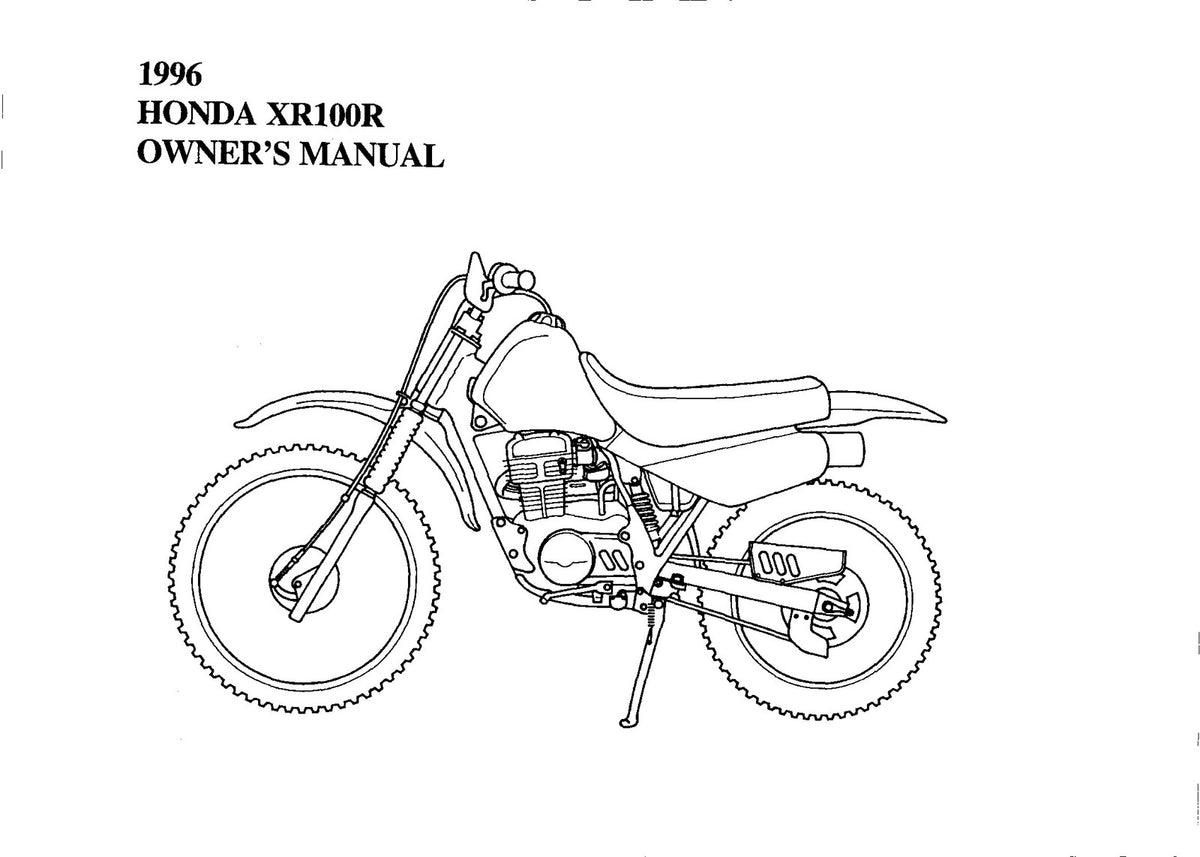 HONDA XR100R Owners Manual 1996 - STEEL WIRE BOUND - PROTECTIVE COVERS