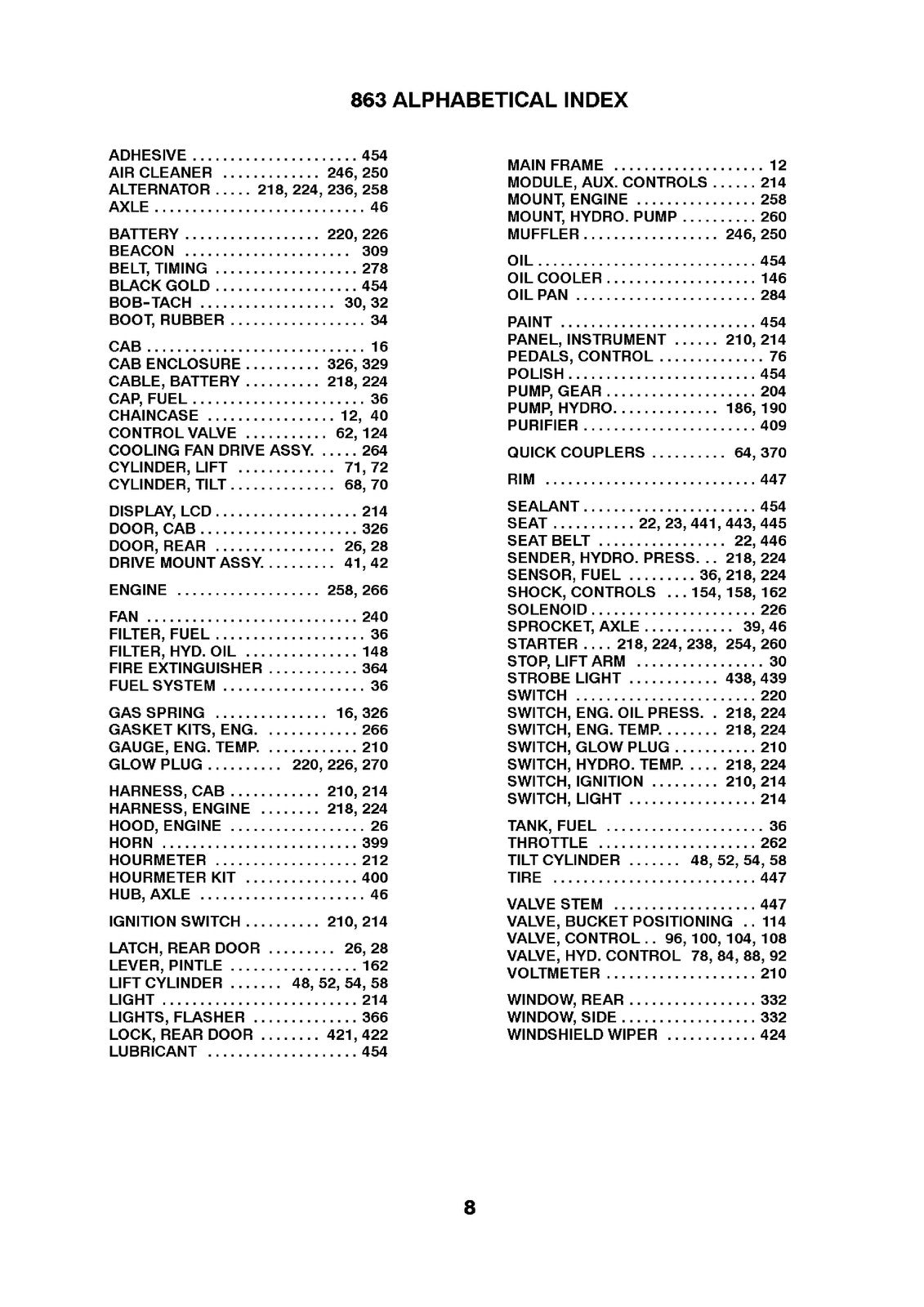 BOBCAT 863 Skid Steer Loader Parts Manual SN 514411001 Up 2001 - WIRE BOUND