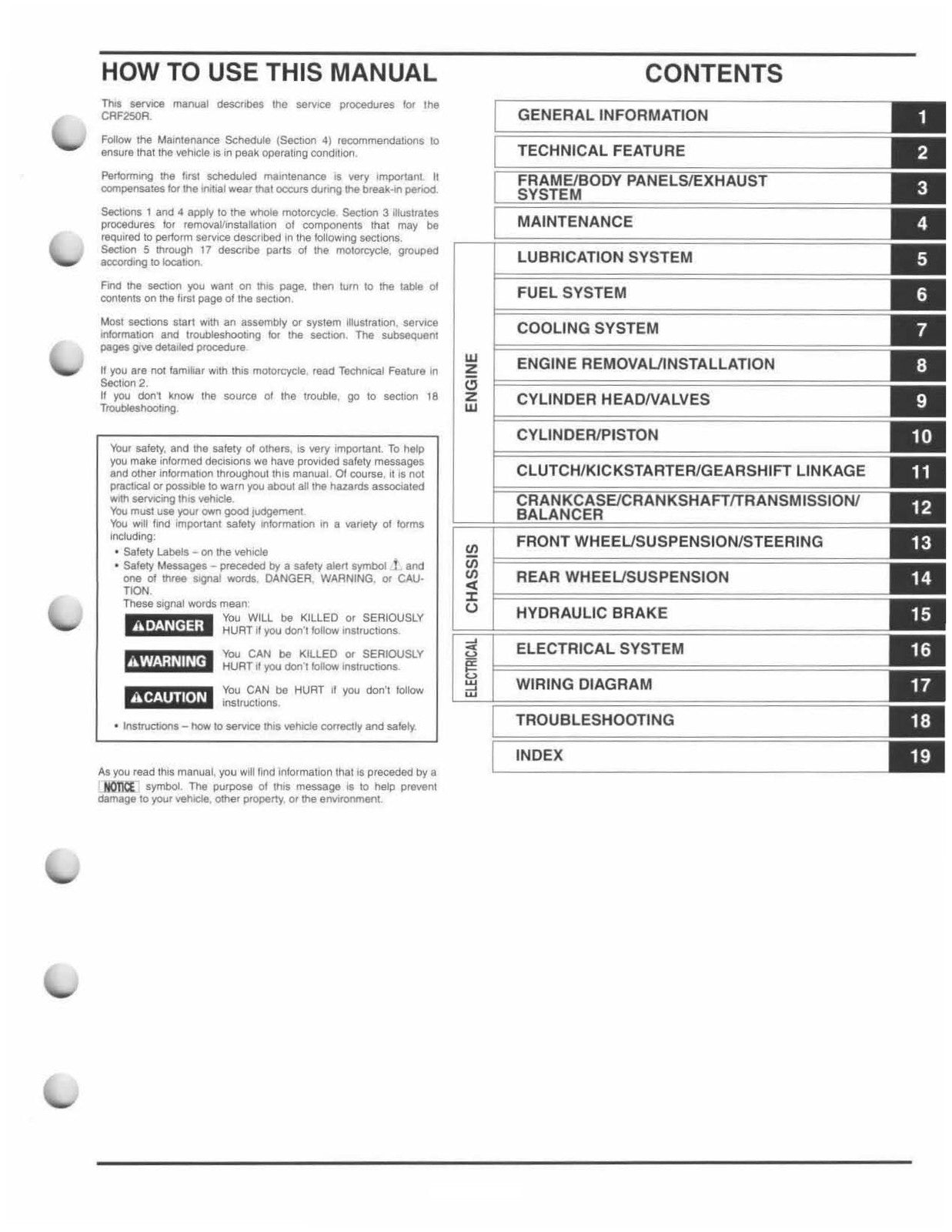 HONDA CRF250R Motorcycle Service Manual 2004-2009 - WIRE BOUND - TOUGH COVERS
