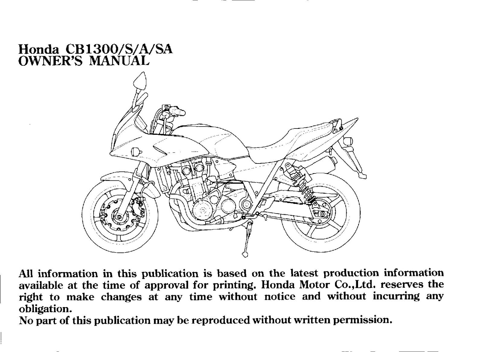 HONDA CB1300 CB1300S CB1300A CB1300SA Owners Manual 2005, FOLDOUTS
