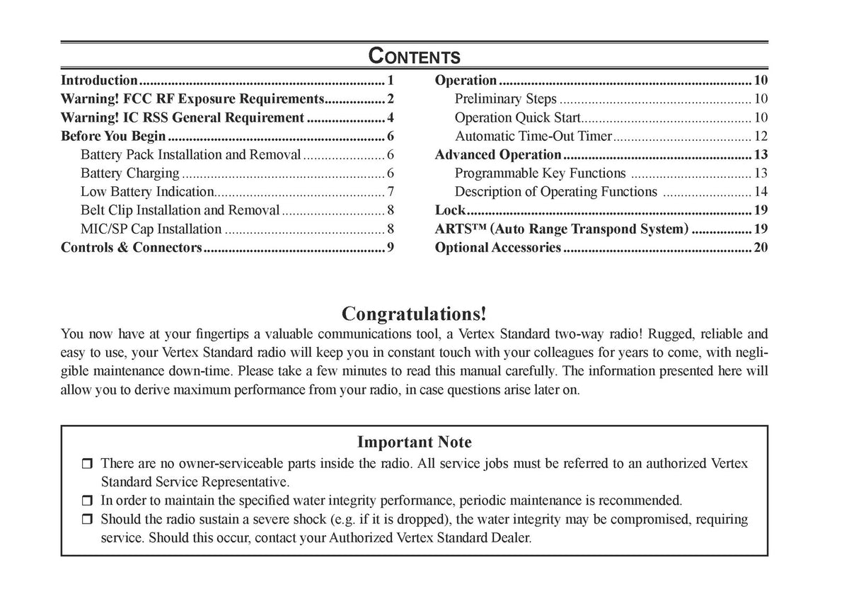 VERTEX STANDARD VX-261 Two-Way Radio Operating Manual - WIRE BOUND - COVERS