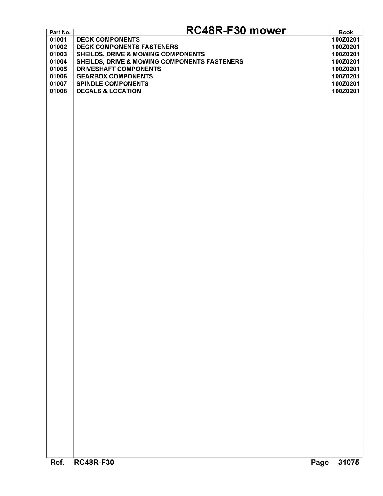 KUBOTA RC48R-F30 Parts Manual - STEEL WIRE BOUND - PROTECTIVE COVERS