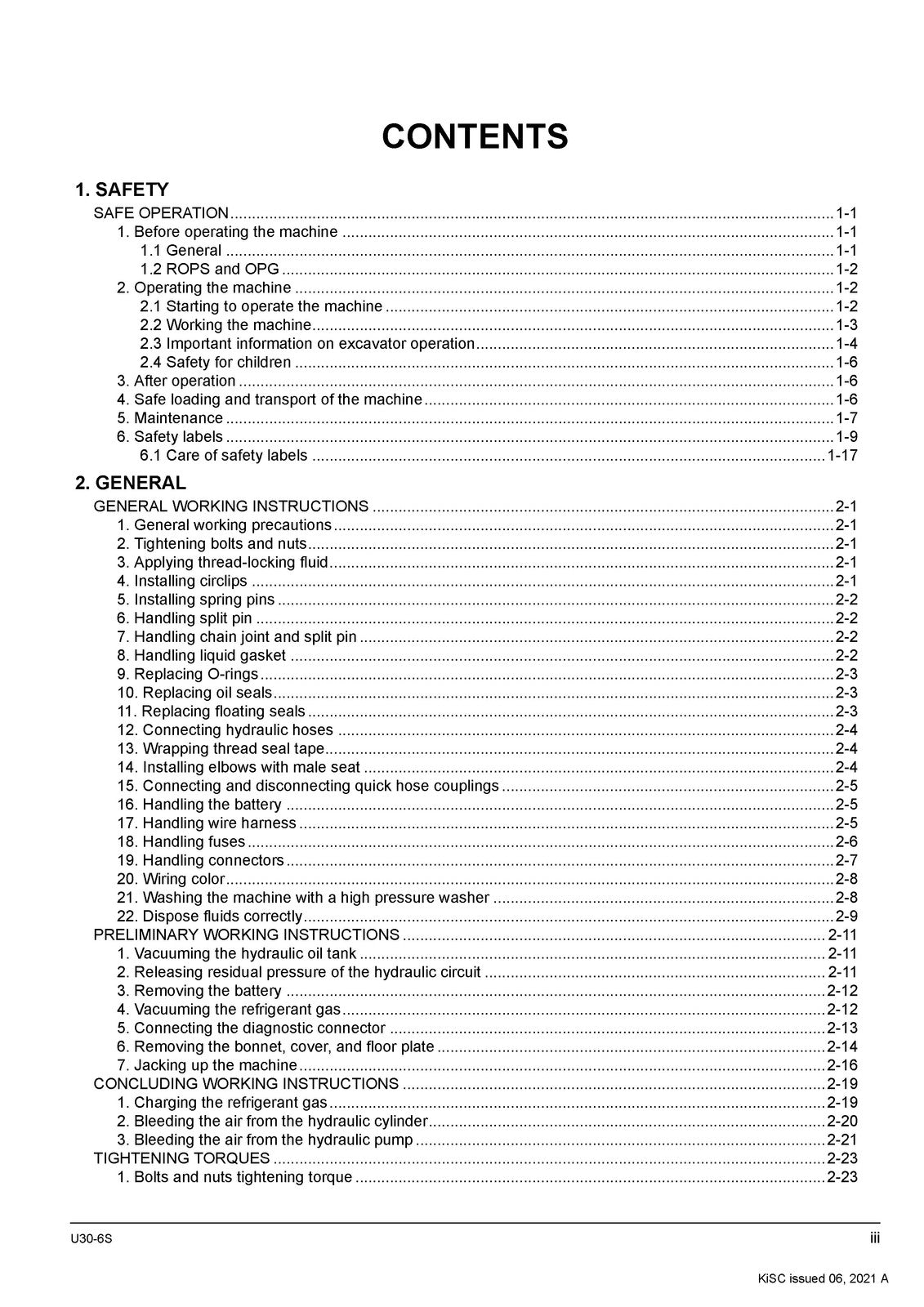 KUBOTA U30-6S Excavator Workshop Service Manual - BOUND - COVERS - XL FOLDOUTS