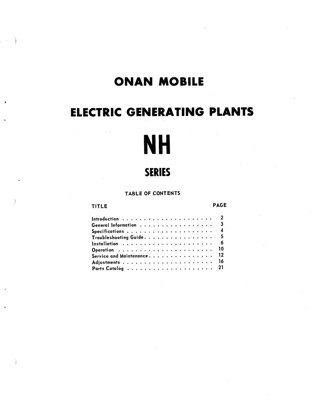 ONAN NH Series RV Generator Operators And Parts Manual - WIRE BOUND - COVERS