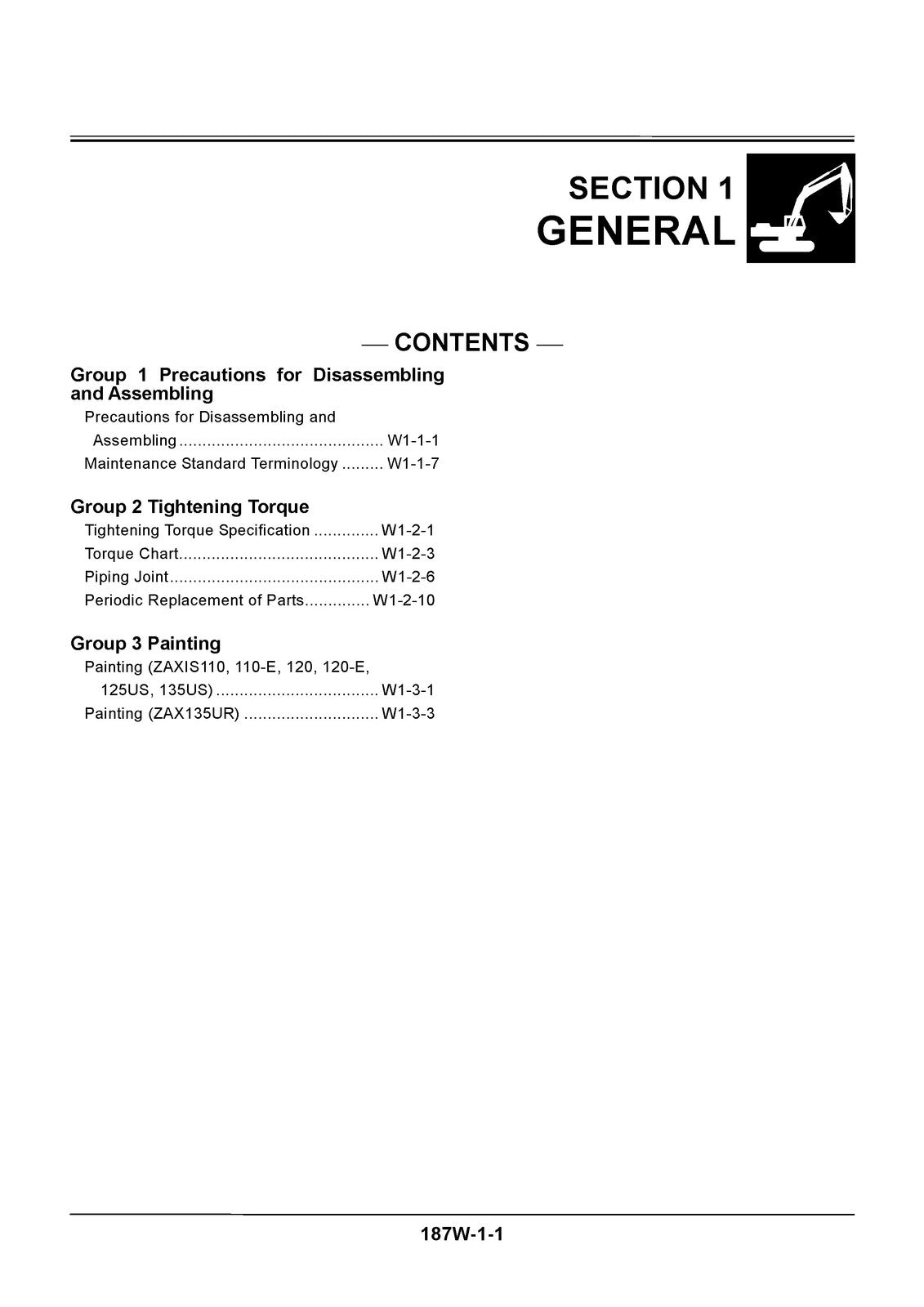 HITACHI ZAXIS 110 120 125US 135US Workshop Manual - WIRE BOUND - TOUGH COVERS