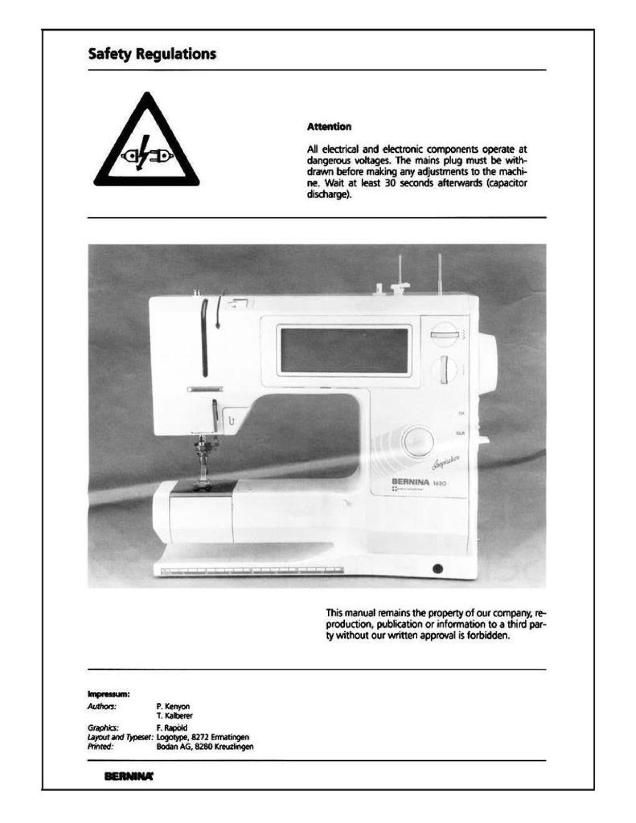 BERNINA 1630 Service Manual - STEEL WIRE BOUND - PROTECTIVE COVERS