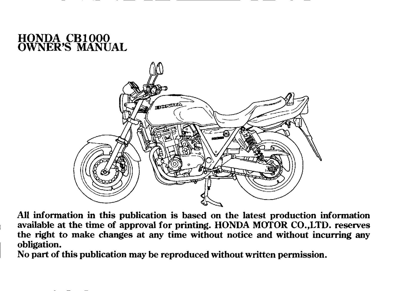 HONDA CB1000 Motorcycle Owners Manual 1994 - BOUND - COVERS - XL FOLDOUT PAGES