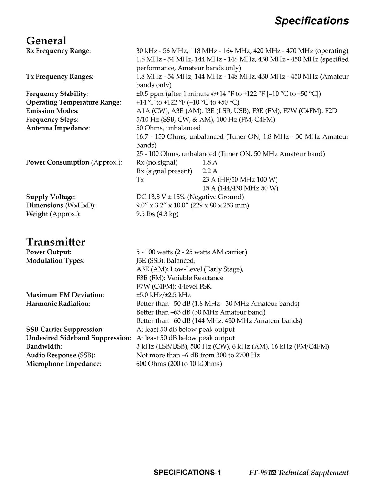 YAESU FT-991A Transceiver Technical Supplement Manual, BOUND, COVERS, FOLDOUTS