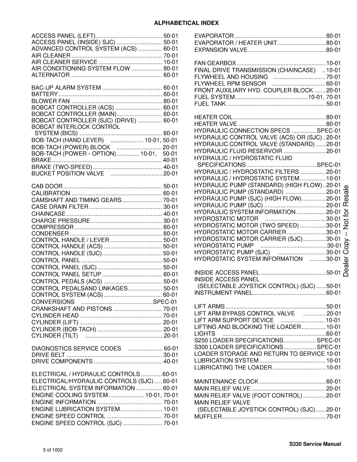 BOBCAT S330 Skid Steer Loader Service Manual 2009 SN A02011001 Up, FOLDOUTS