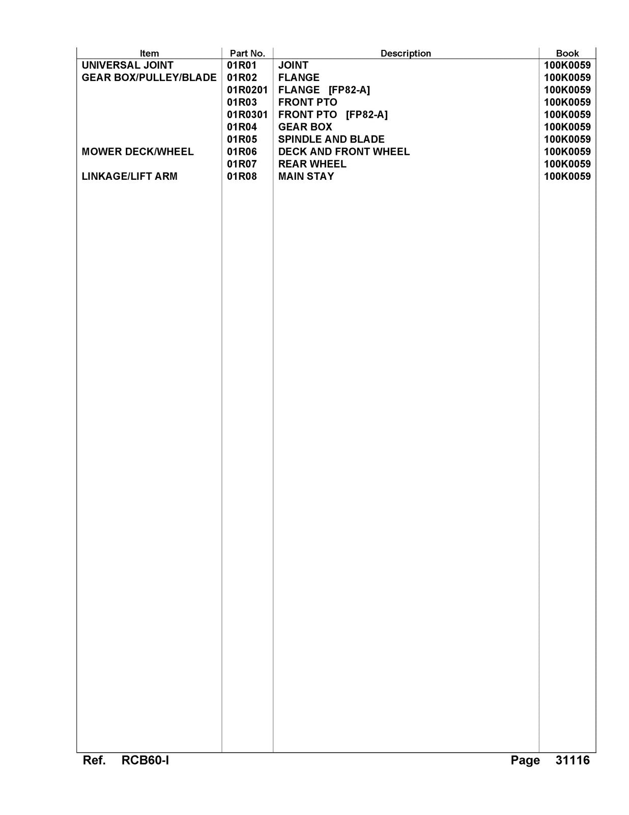 KUBOTA RCB60-1 Parts Manual - STEEL WIRE BOUND - PROTECTIVE COVERS