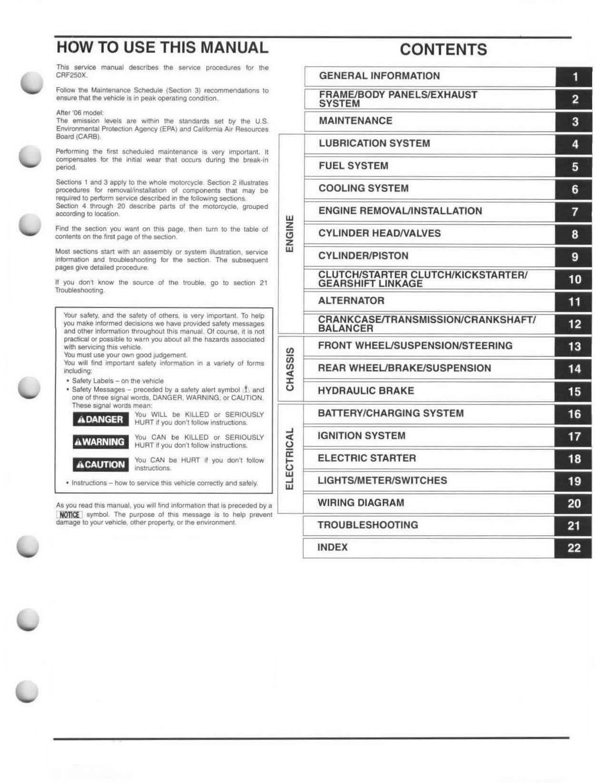 HONDA CRF250X Motorcycle Service Manual 2004-2013 - WIRE BOUND - TOUGH COVERS