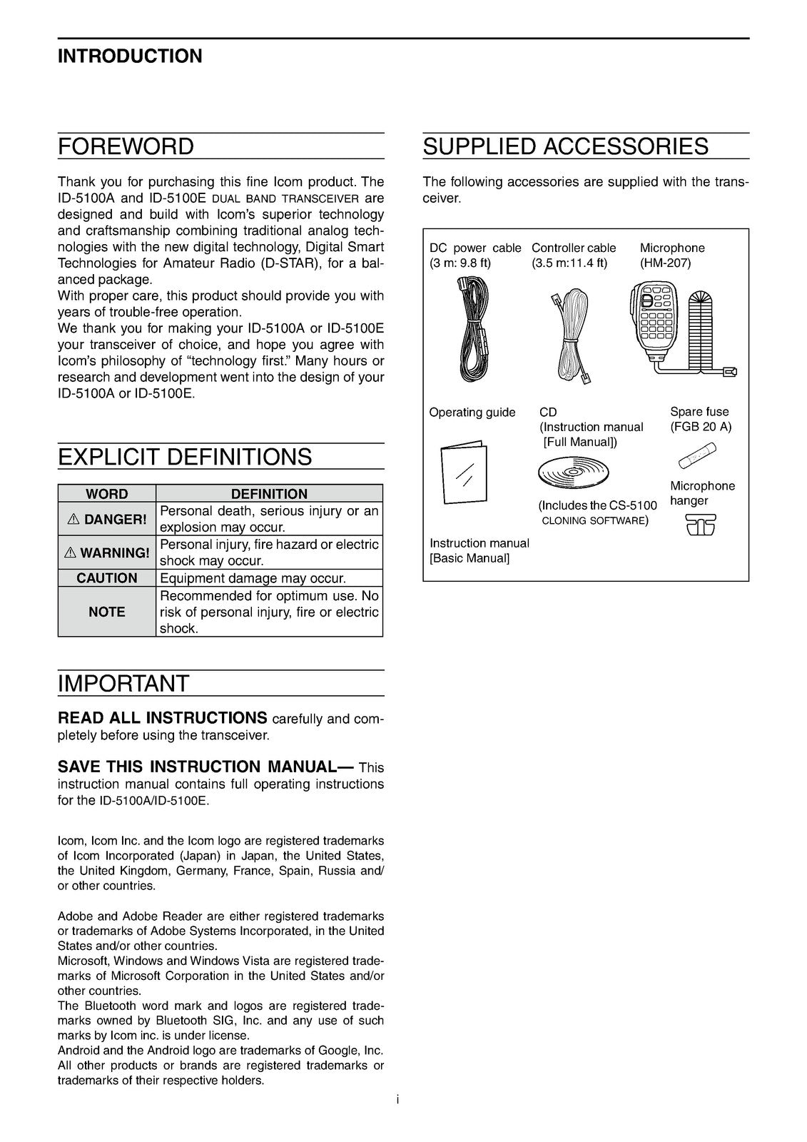 ICOM ID-5100A ID-5100E Dual Band Transceiver Full Manual - WIRE BOUND - COVERS