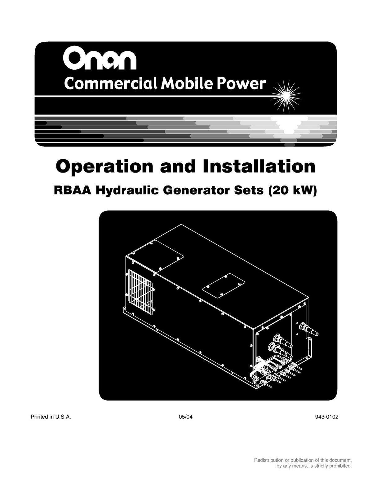 ONAN RBAA Hydraulic Genset Operation And Installation Manual 2004 - WIRE BOUND