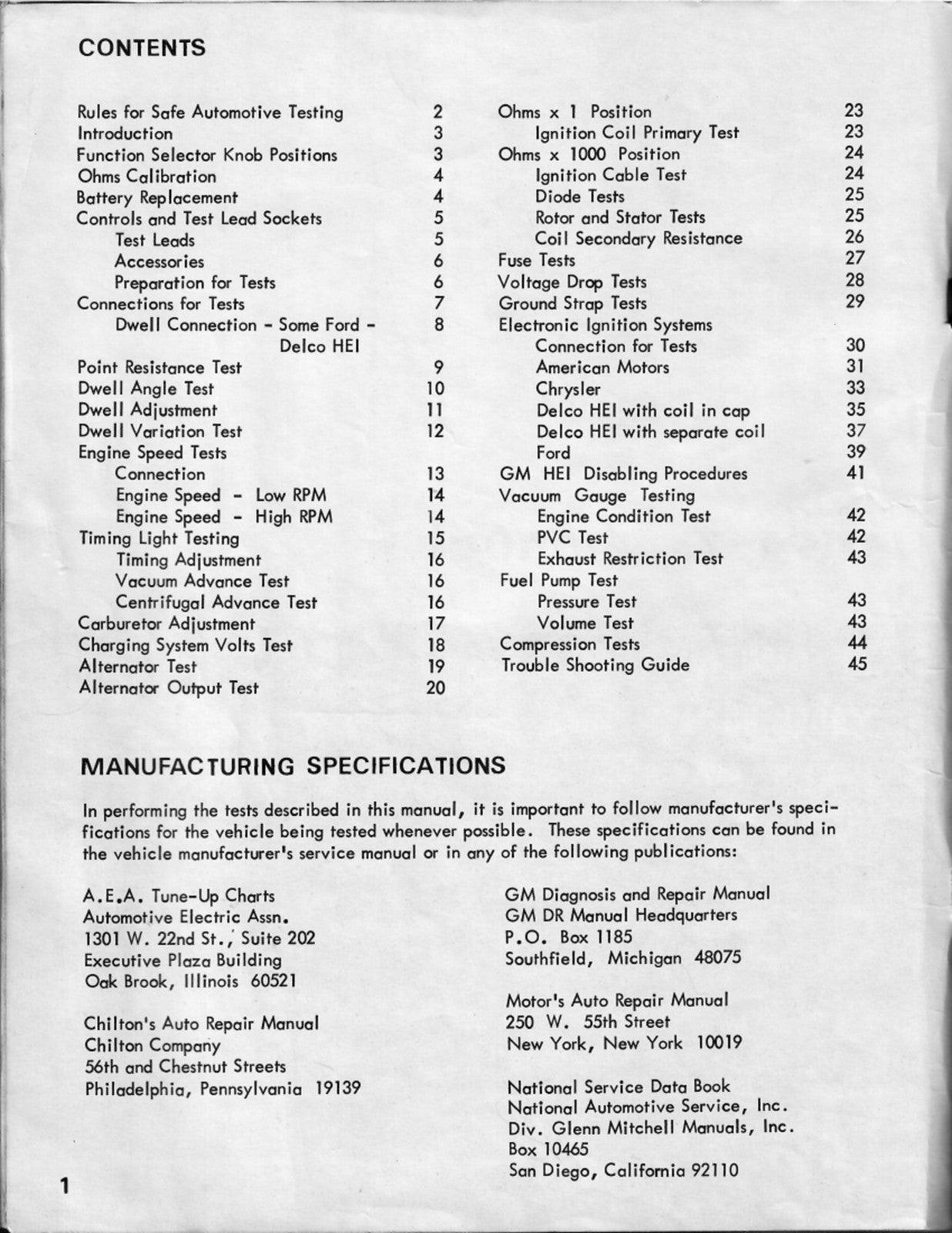 SEARS 16121042 Automotive Analyzer Owners Manual - WIRE BOUND - TOUGH COVERS