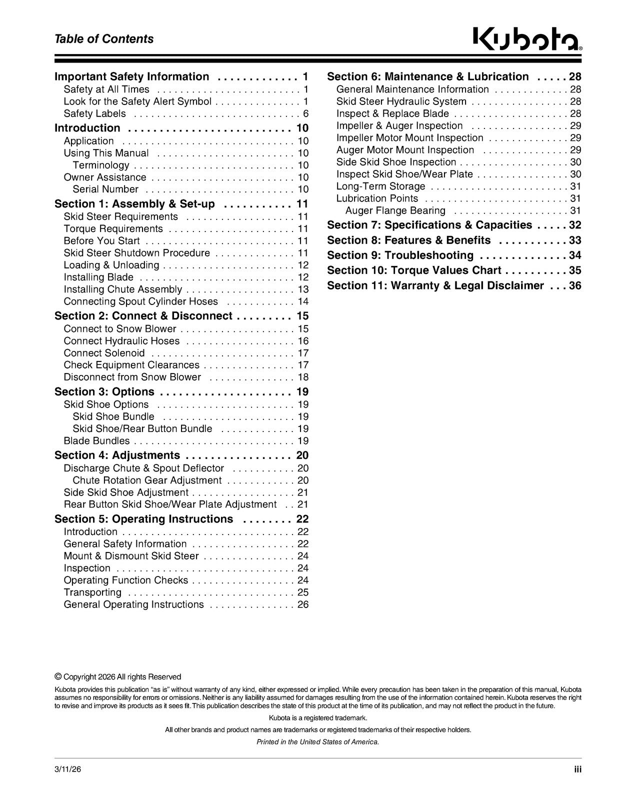 LAND PRIDE SBL20 Series Snow Blowers Operators Manual - WIRE BOUND - COVERS