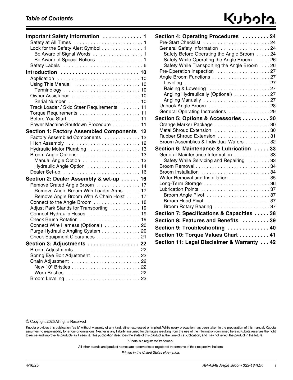 LAND PRIDE AB48 Angle Broom Operators Manual - STEEL WIRE BOUND - TOUGH COVERS