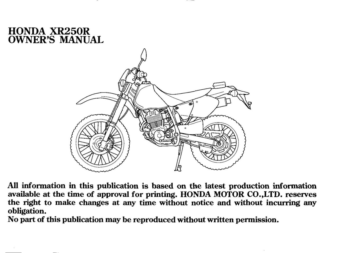 HONDA XR250R Owners Manual 2000 - BOUND - COVERS - XL FOLDOUT PAGES