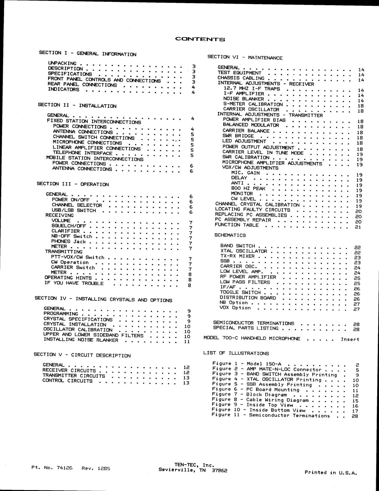 TEN TEC 150-A-B SSB Transceiver Operating Maintenance Manual - WIRE BOUND