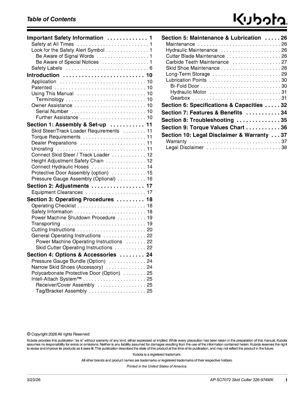 LAND PRIDE SC70 Series Skid Cutter Operators Manual - WIRE BOUND - TOUGH COVERS