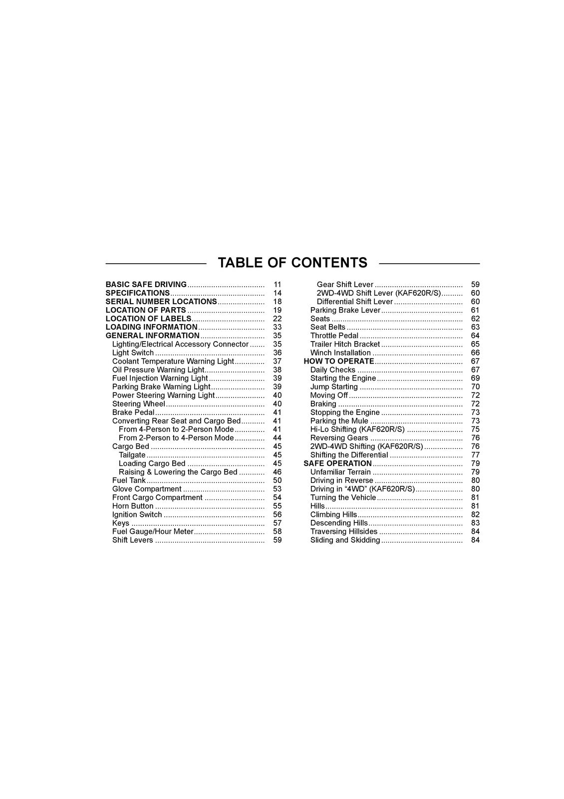 KAWASAKI Mule 4000 Trans Utility Vehicle Owners Manual 2019 - WIRE BOUND