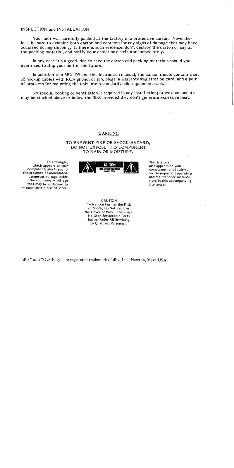 DBX 3BX Digital Series Dynamic Range Controller Instruction Manual - WIRE BOUND
