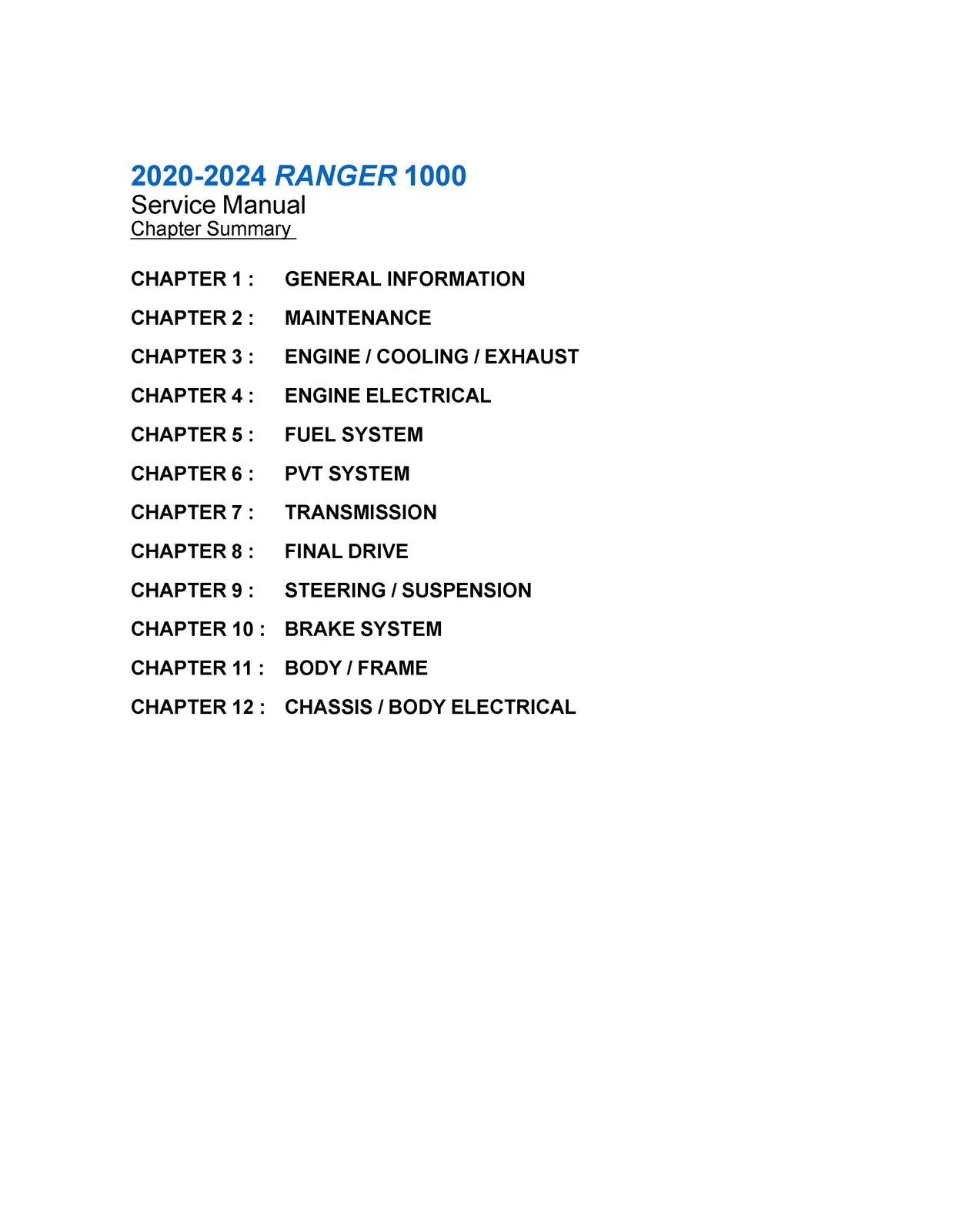 POLARIS Ranger 1000 SOHC Service Manual 2020-2024 - WIRE BOUND - TOUGH COVERS