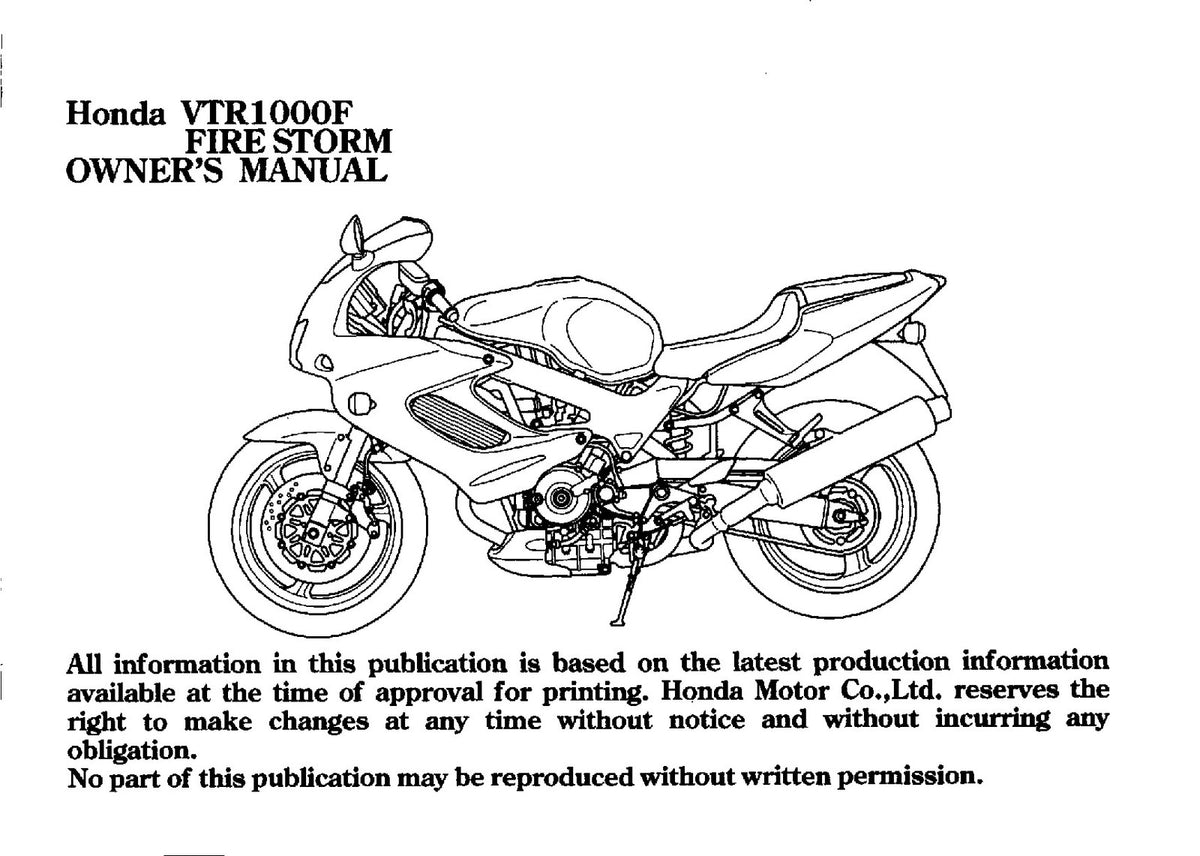 HONDA VTR1000F Fire Storm Owners Manual 2005 - STEEL WIRE BOUND - TOUGH COVERS