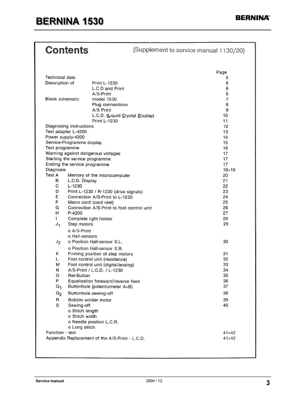 BERNINA 1530 Sewing Machine Service Manual 2004 - WIRE BOUND - TOUGH COVERS