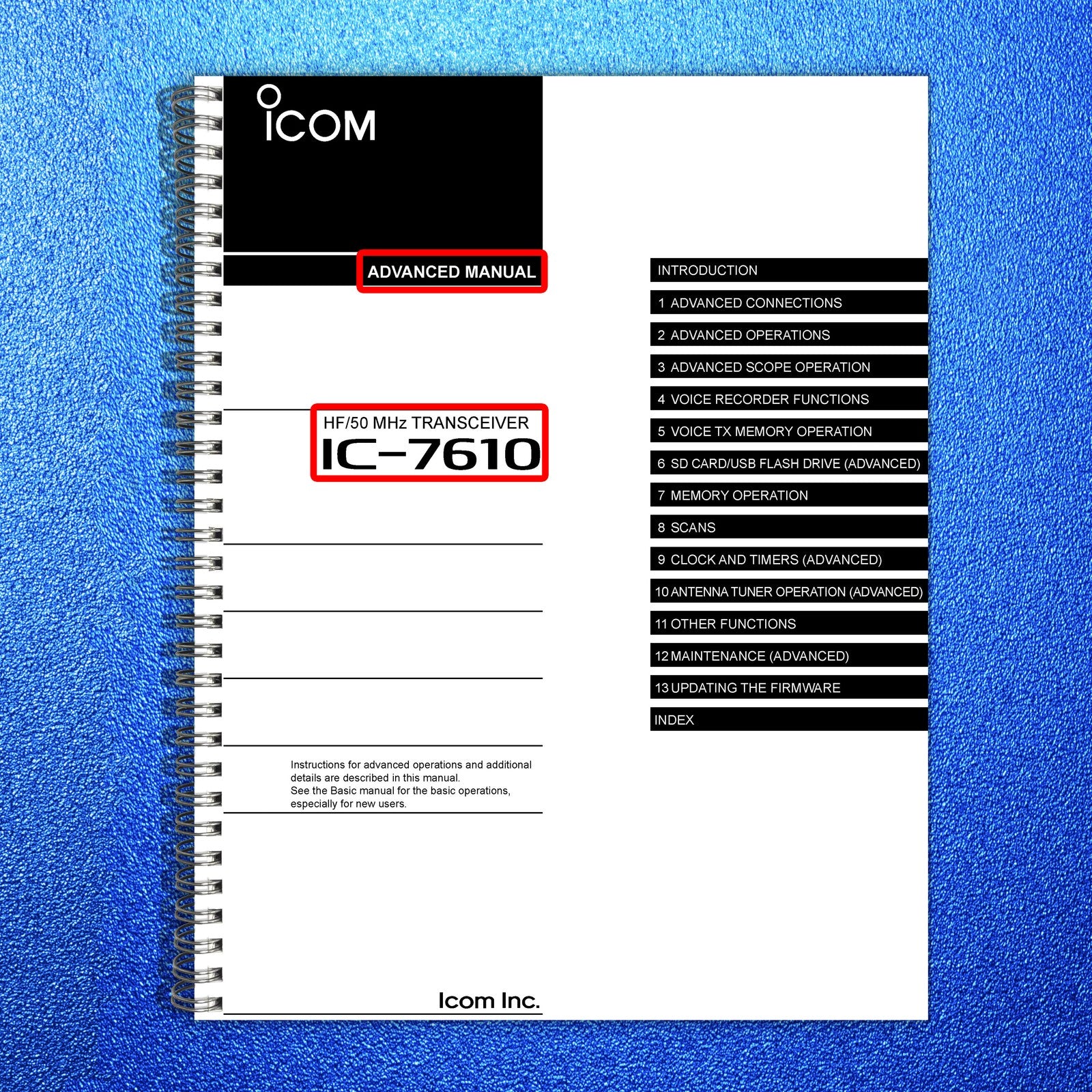 ICOM IC-7610 Transceiver Advanced & Basic Manual BUNDLE - BOUND - TOUGH COVERS