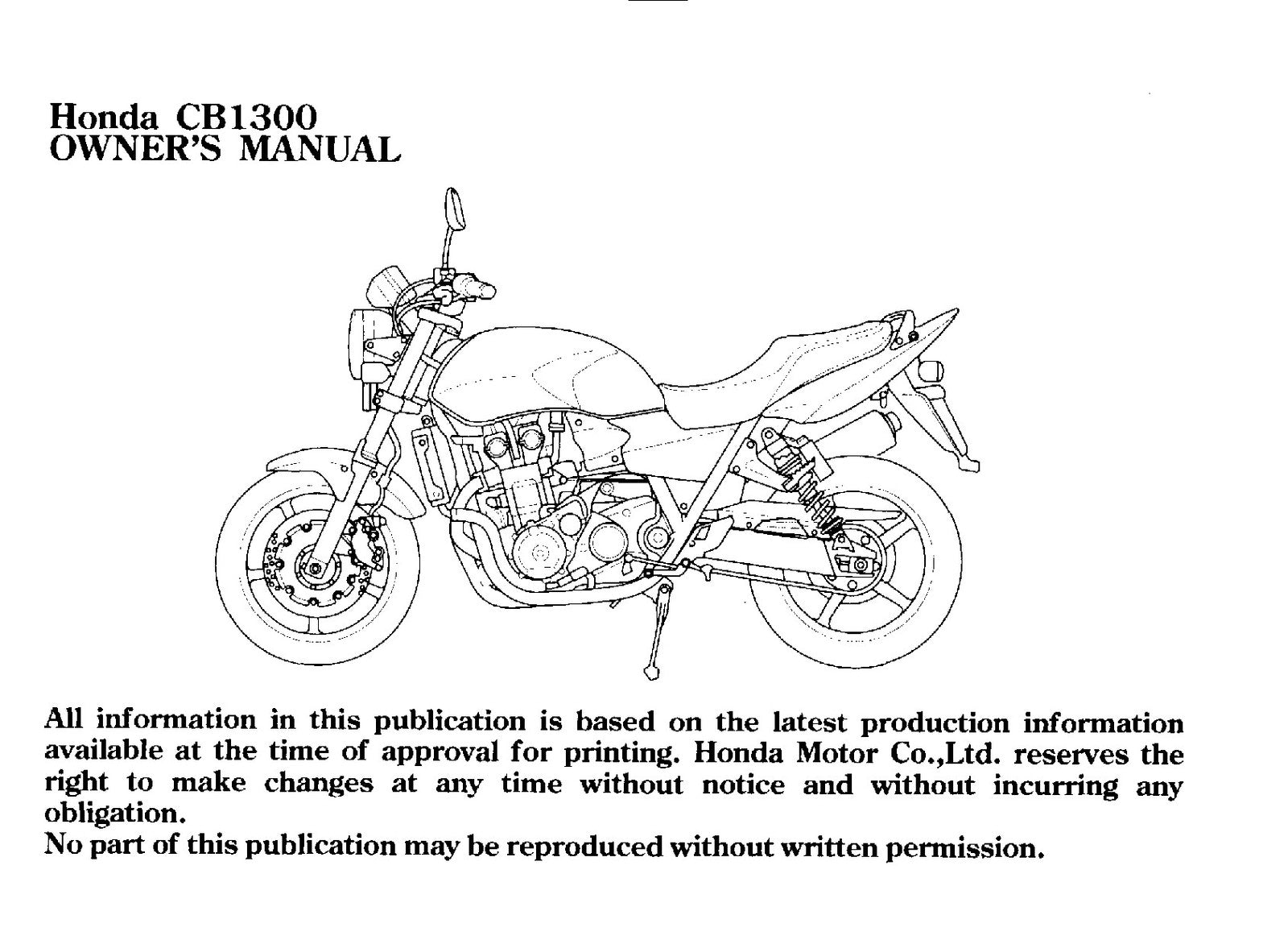 HONDA CB1300 Motorcycle Owners Manual 2003 - STEEL WIRE BOUND - TOUGH COVERS