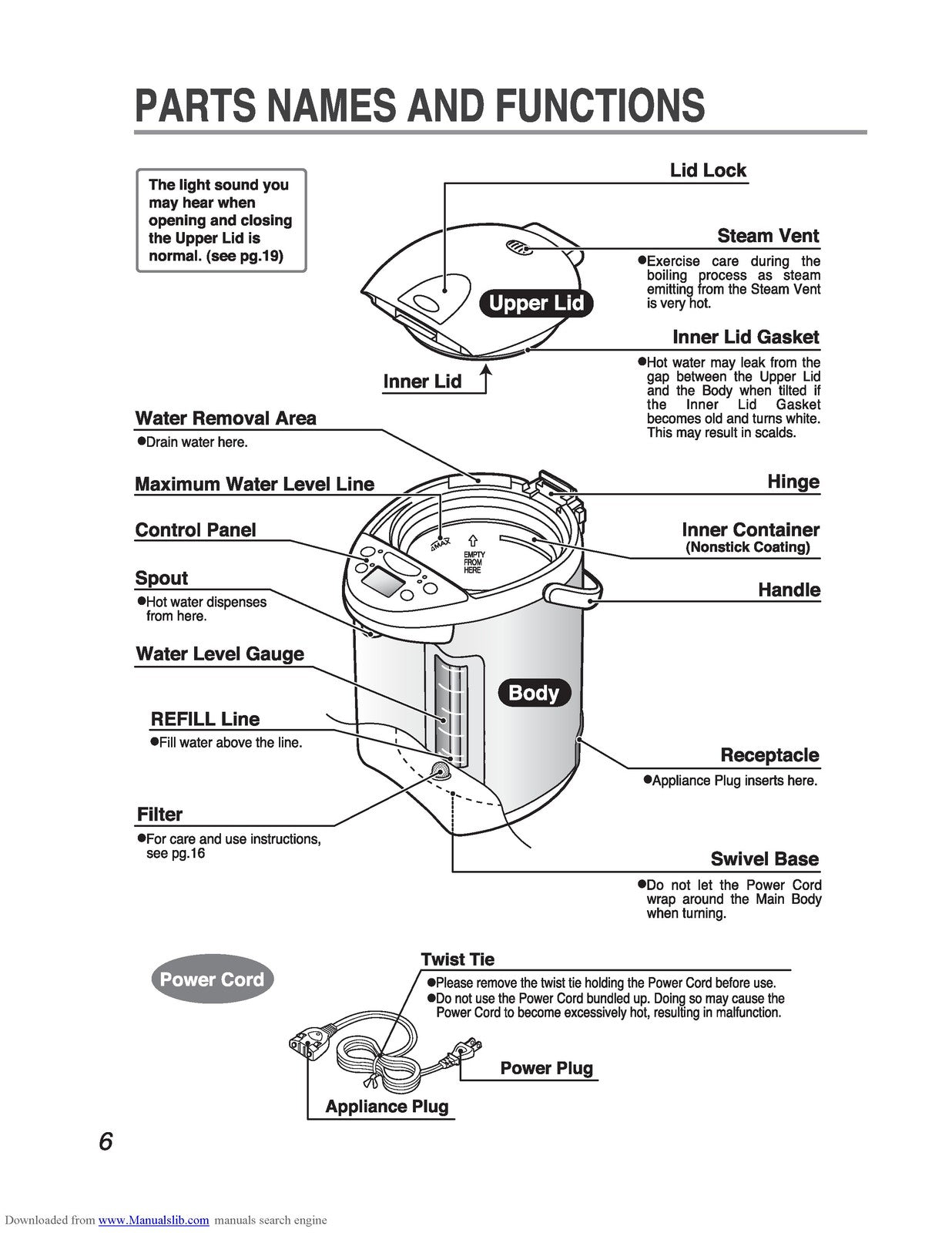 ZOJIRUSHI CD-QAC40 Micom Water Boiler Warmer Operating Instructions Manual