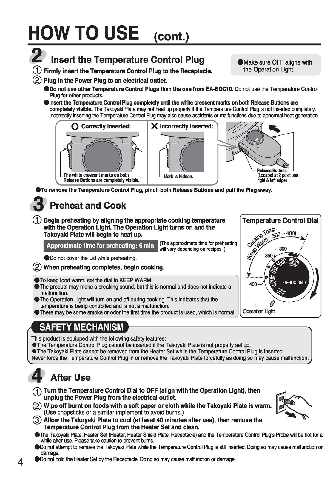 ZOJIRUSHI EA-YBC01 Takoyaki Plate EA-BDC10 Operating Instructions Manual - BOUND