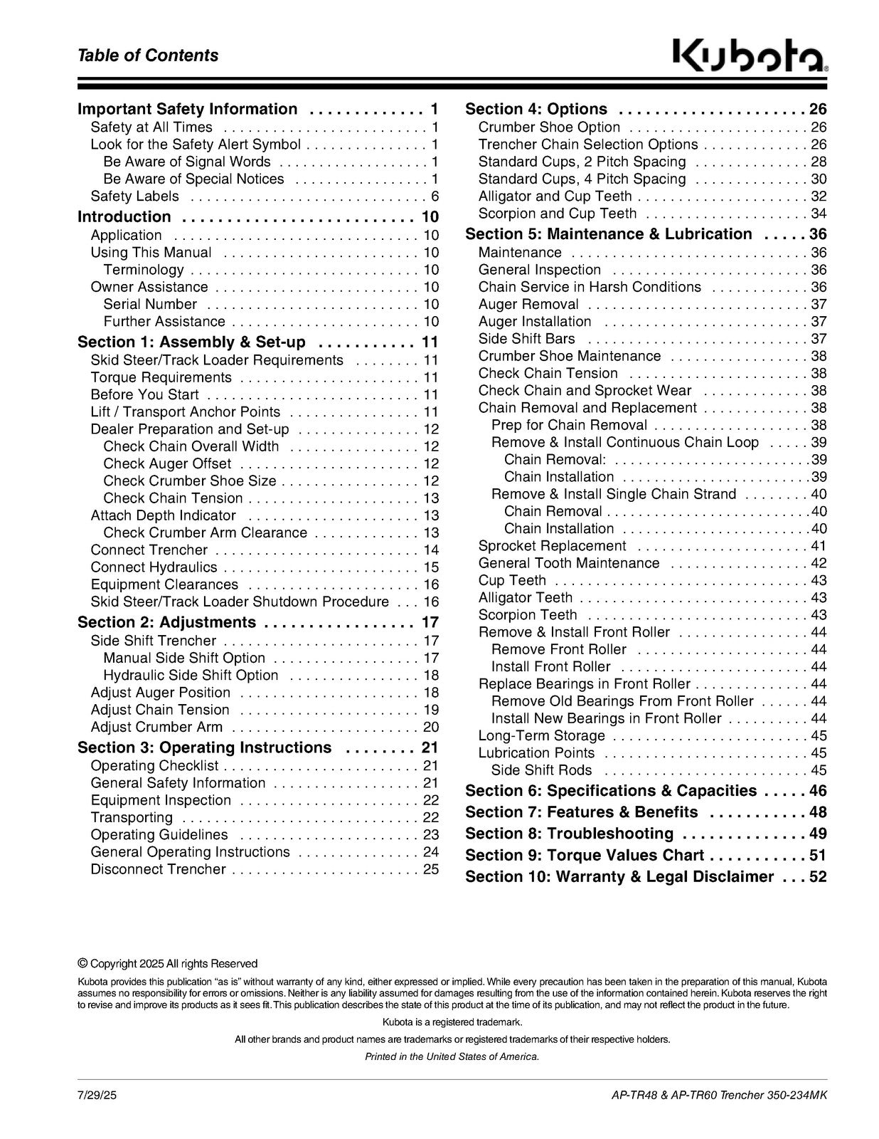 LAND PRIDE TR Series Trenchers Operators Manual - WIRE BOUND - TOUGH COVERS