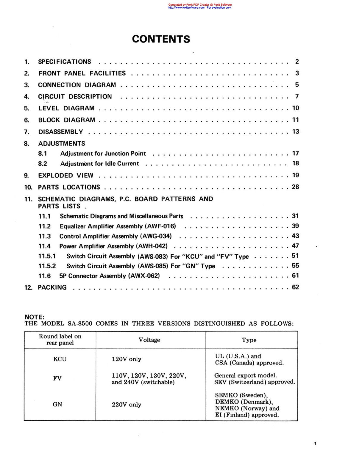 PIONEER SA-8500 Stereo Amplifier Service Manual - BOUND - COVERS - XL FOLDOUTS