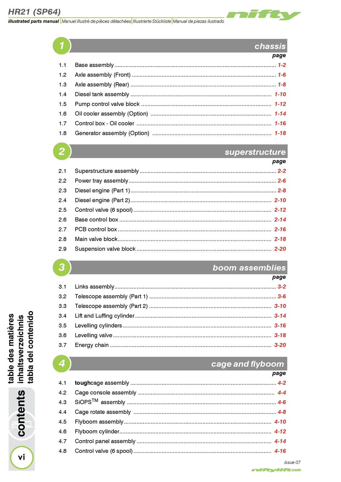 NIFTYLIFT HR21 SP64 4x4 Illustrated Parts Manual 2013 - WIRE BOUND - COVERS
