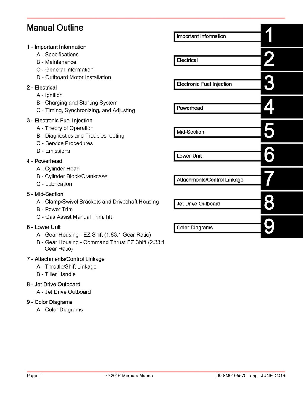 MERCURY 40 50 60 SEAPRO JET FOURSTROKE EFI SERVICE MANUAL, COVERS BOUND FOLDOUTS