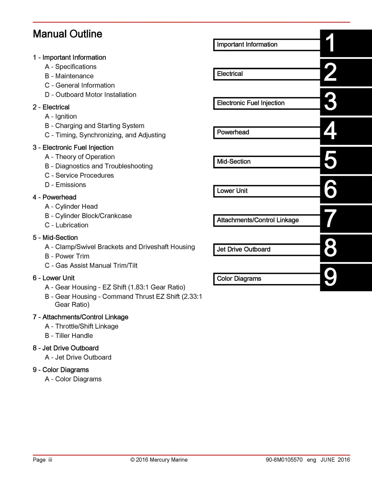 MERCURY 40 50 60 SEAPRO JET FOURSTROKE EFI SERVICE MANUAL, COVERS BOUND FOLDOUTS