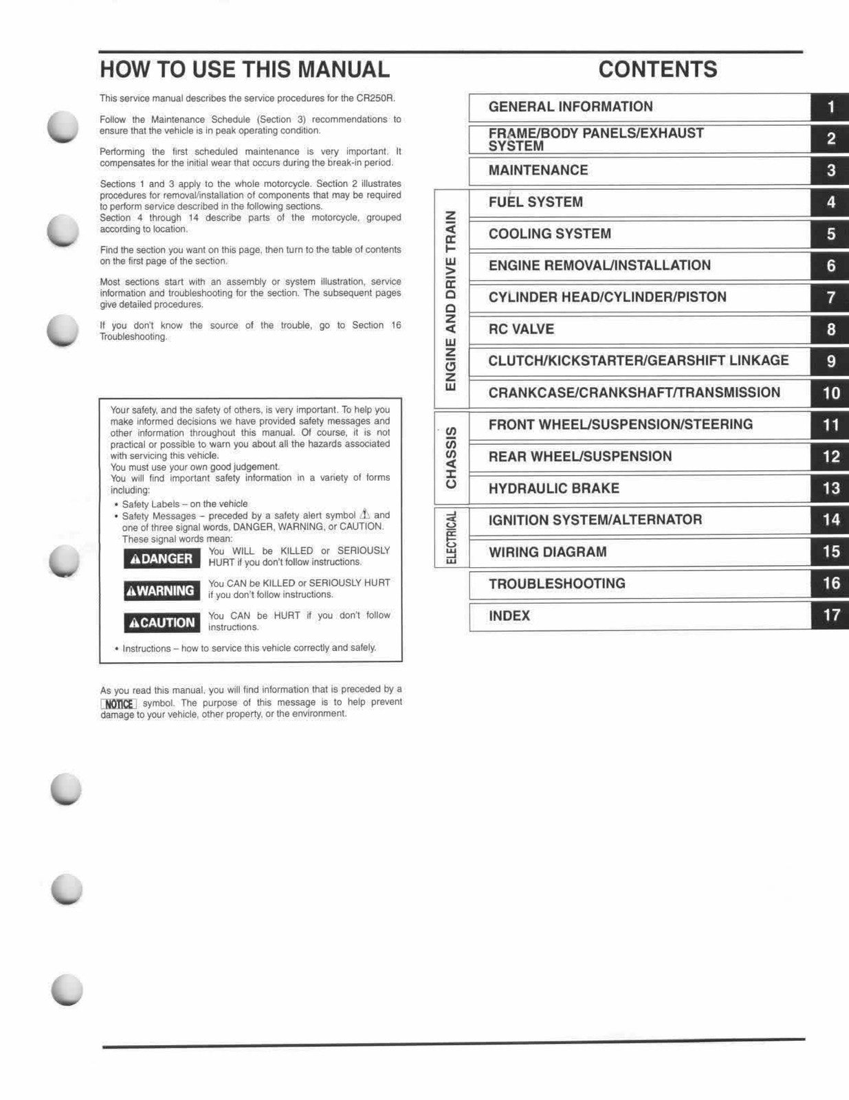 HONDA CR250R Motorcycle Service Manual 2005-2007 - WIRE BOUND - TOUGH COVERS
