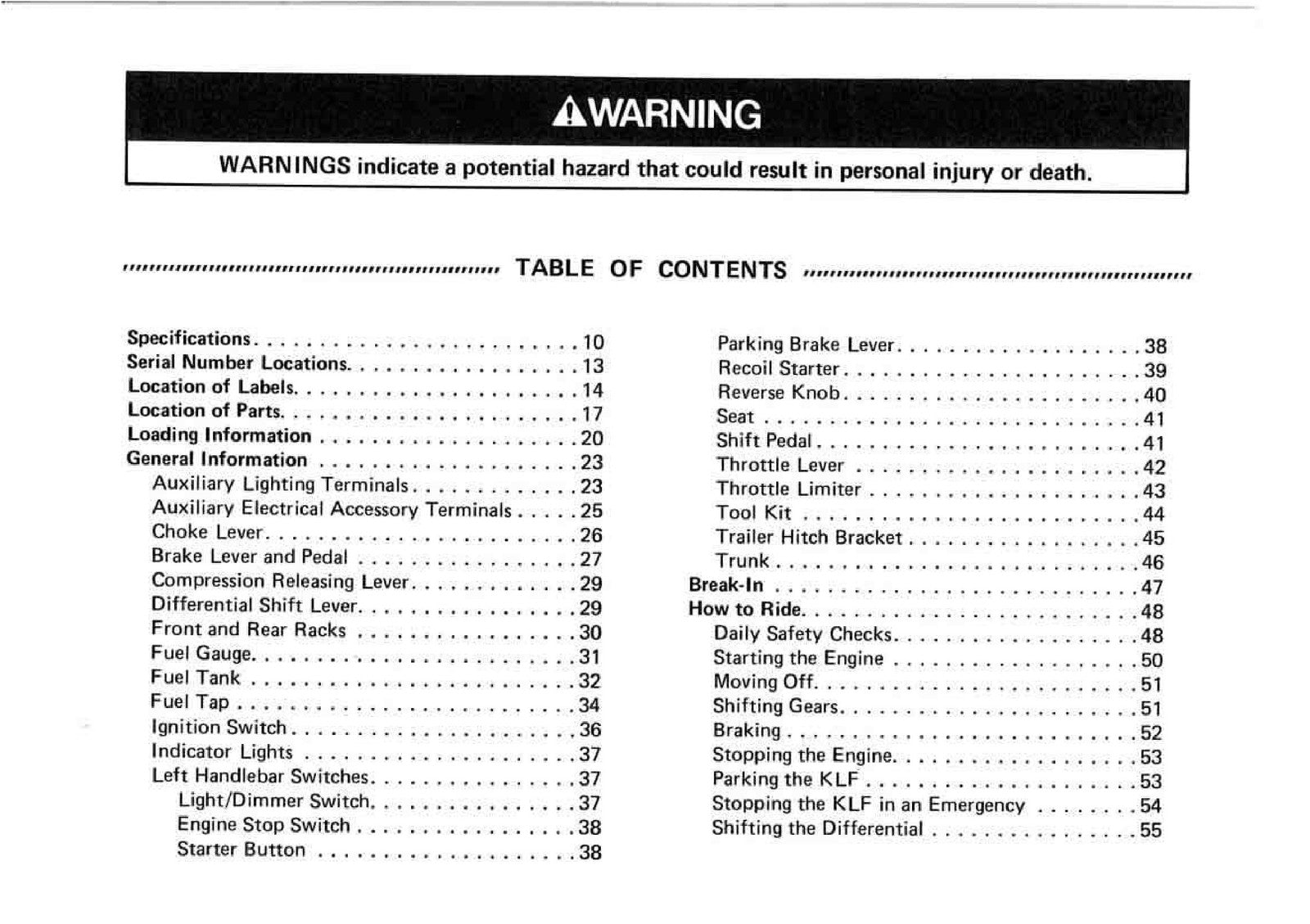 KAWASAKI Bayou 300 All Terrain Vehicle Owners Manual - WIRE BOUND - TOUGH COVERS