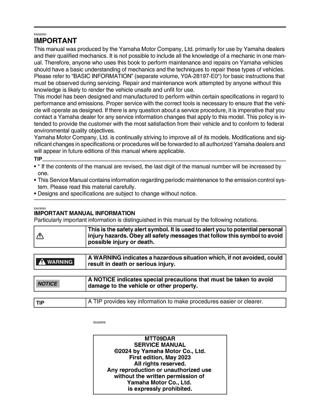 YAMAHA Tracer 9 GT Motorcycle Service Manual 2024 - BOUND - COVERS - XL FOLDOUTS