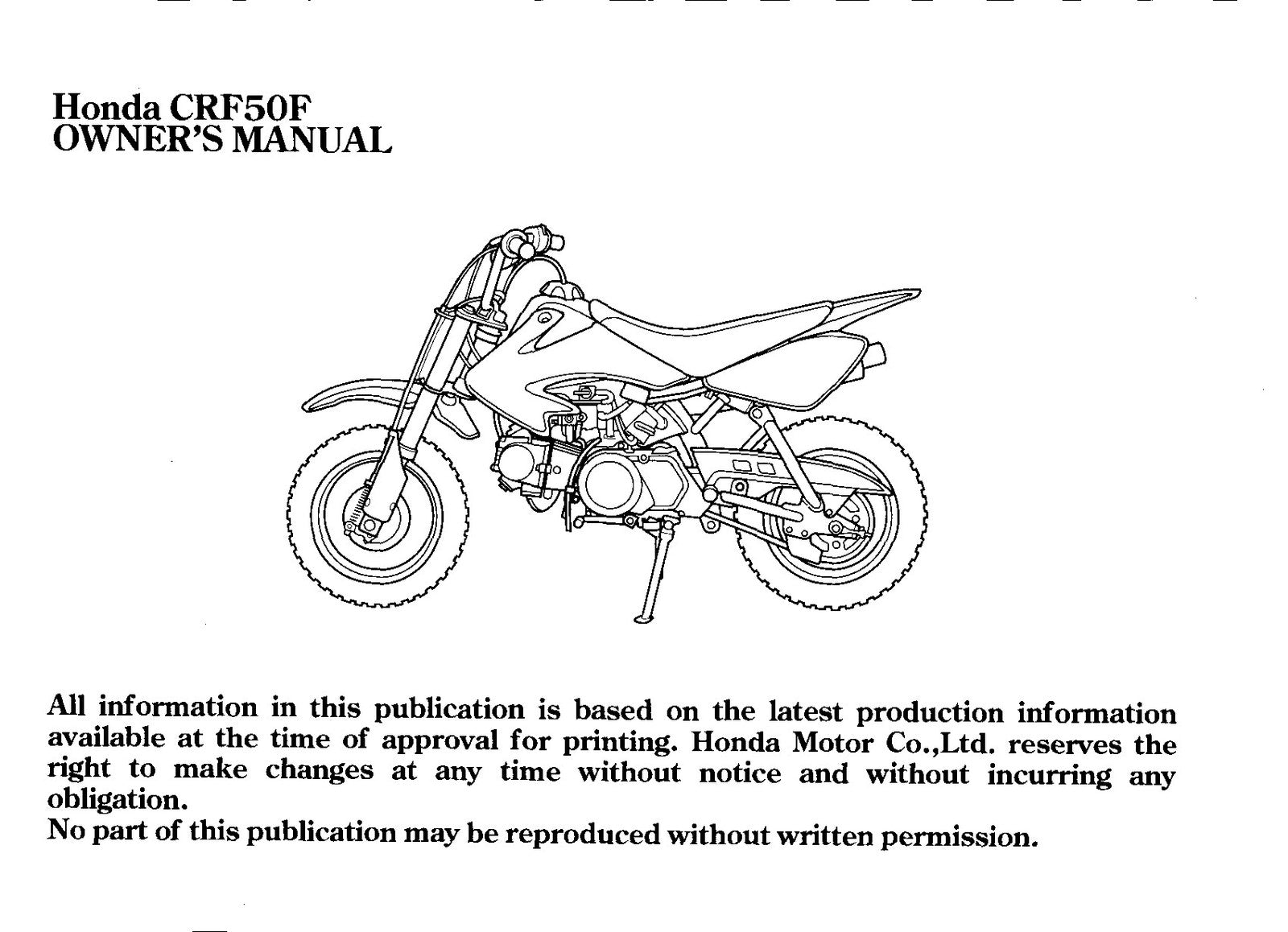 HONDA CRF50F Owners Manual 2007 - STEEL WIRE BOUND - PROTECTIVE COVERS