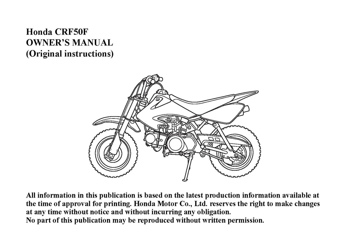 HONDA CRF50F Owners Manual 2023 - STEEL WIRE BOUND - PROTECTIVE COVERS