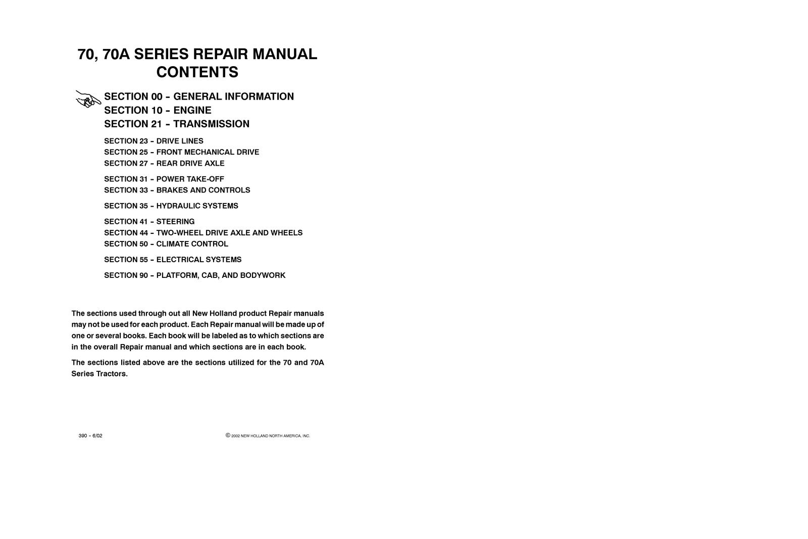 NEW HOLLAND 70 Series 70A Series Tractor Repair Manual 2002 - WIRE BOUND