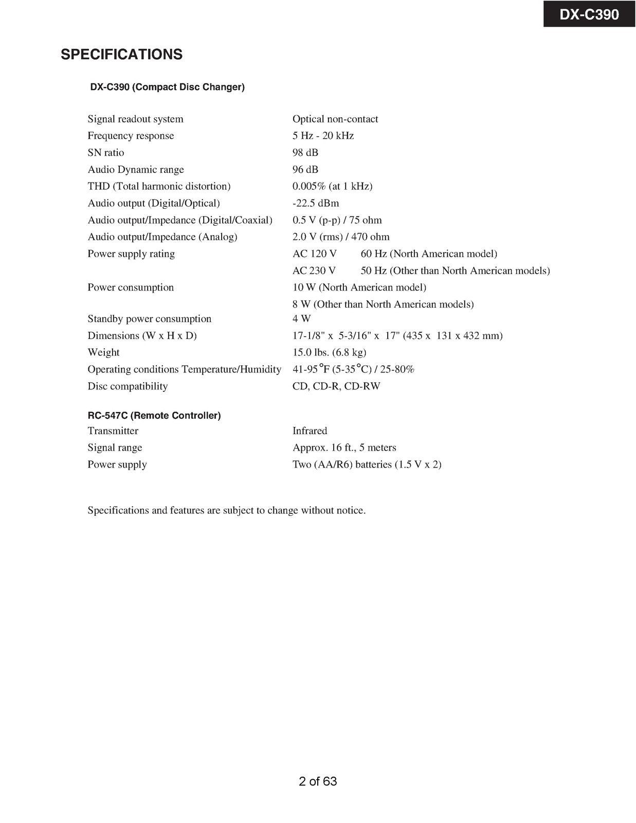 ONKYO DX-C390 Compact Disc Changer Service Manual 2003, BOUND, COVERS, FOLDOUTS
