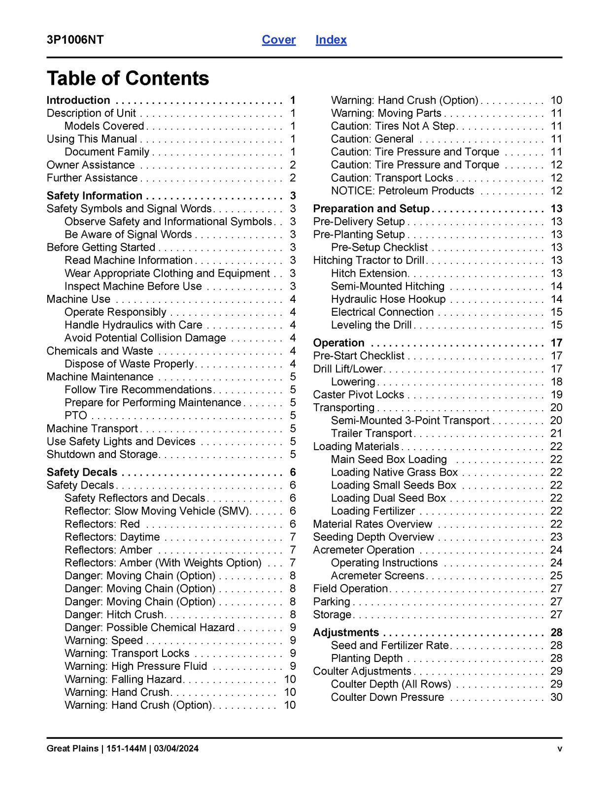 GREAT PLAINS 3P1006NT Semi-Mounted 10-Foot No-Till Drill Owners Manual - BOUND