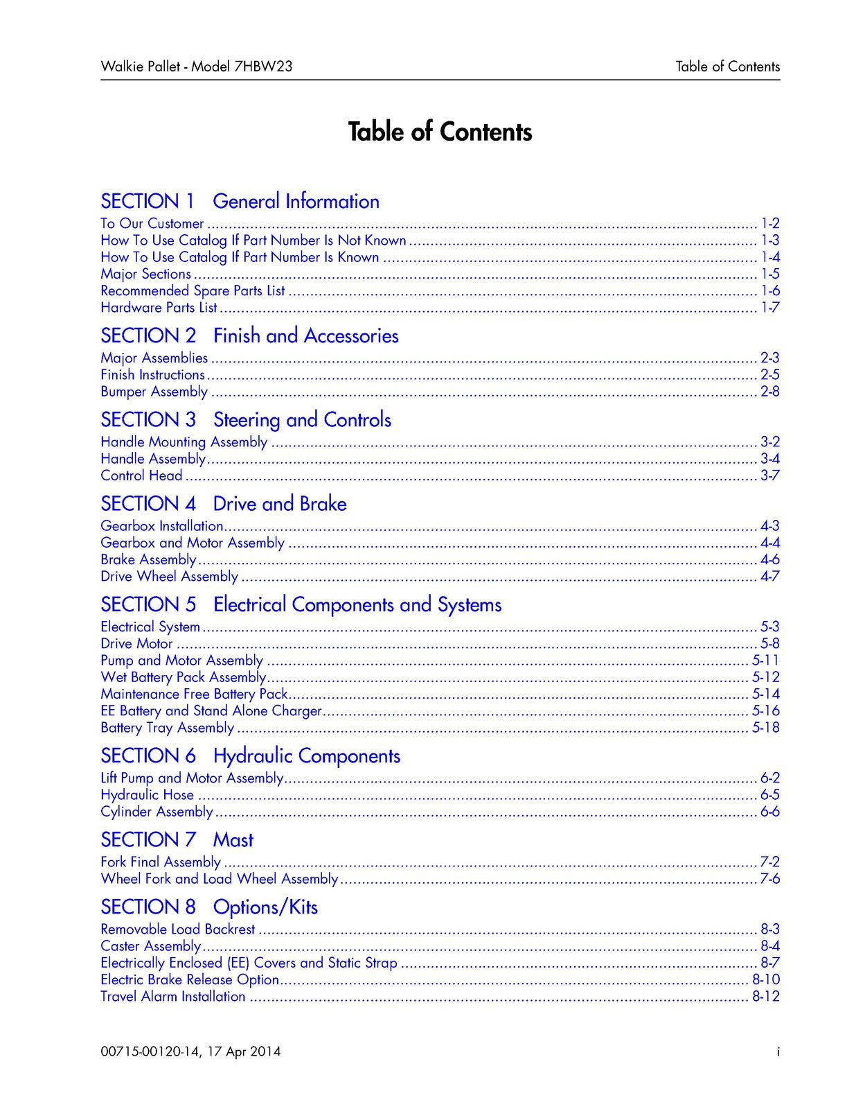 TOYOTA 7HBW23 Walkie Pallet Truck Parts Catalog Manual SN 24501 Up 2014 - BOUND