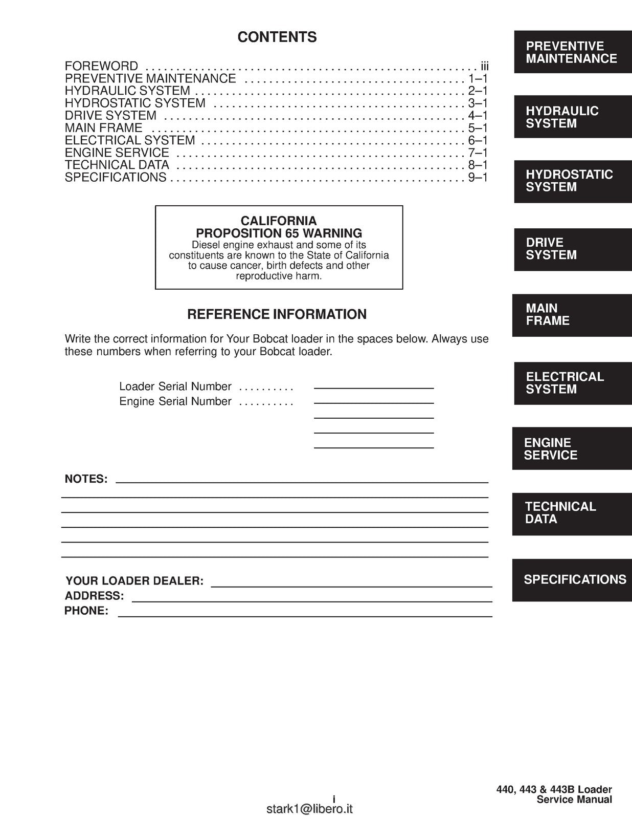 BOBCAT 440 443 443B Skid-Steer Loader Service Manual 1995, FOLDOUTS