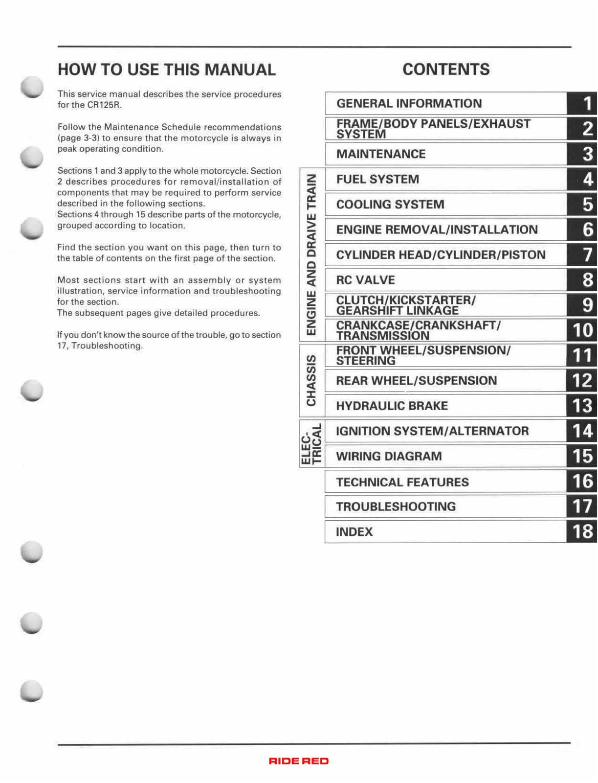 HONDA CR125R Motorcycle Service Manual 2000-2003 - WIRE BOUND - TOUGH COVERS