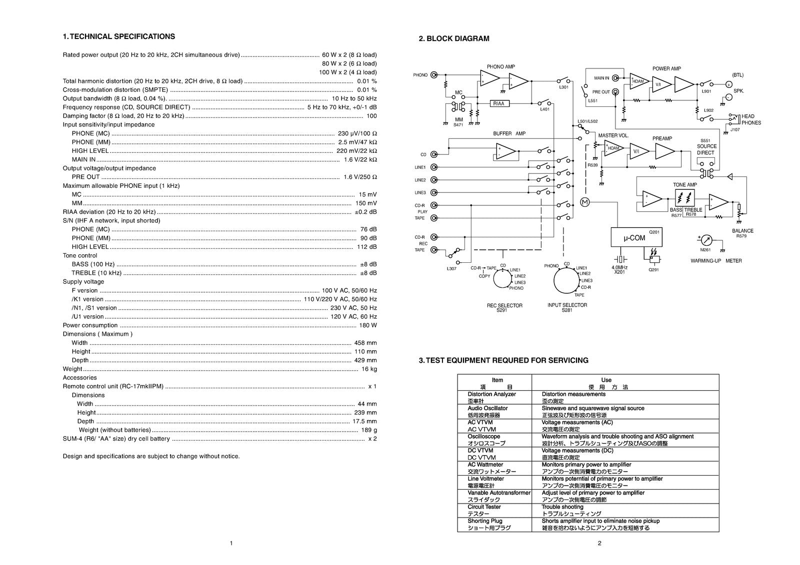 MARANTZ PM-17SA PM-17mkII Integrated Amplifier Service Manual 1999 - WIRE BOUND